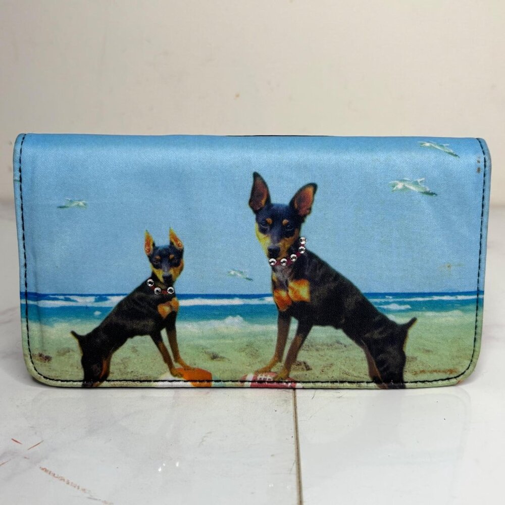 Blossom Collection Miniature Pinscher Dog Beach Print Rhinestone Long Wallet Y2K